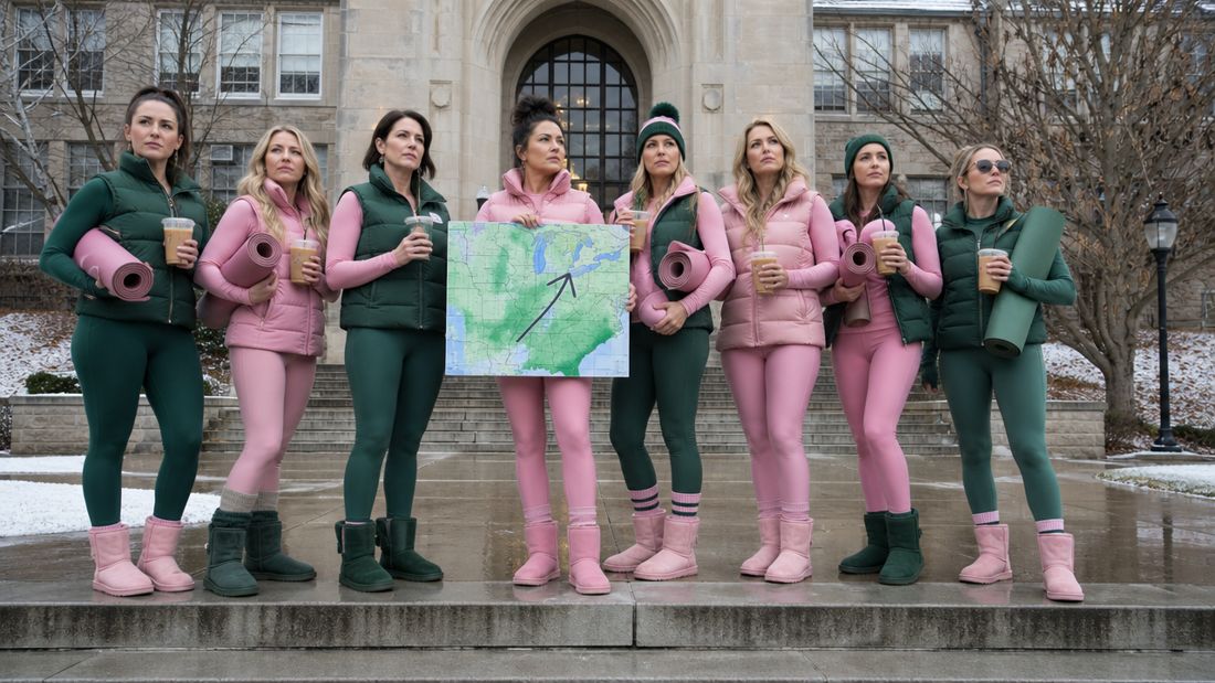Members of the newly formed Weather Advisory Committee gather on the front steps to demonstrate that the roads are “basically fine.”